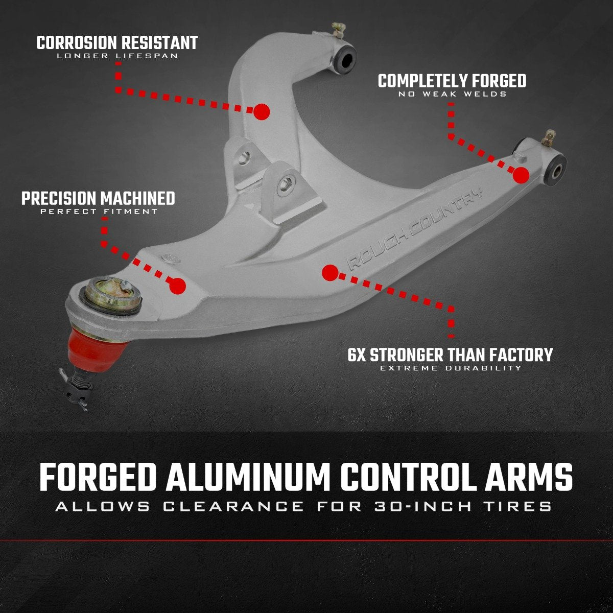 Rough Country Forged Alum High Clearance 2" Fwd Control Arms Polaris Ranger 1000XP 17-20 93155