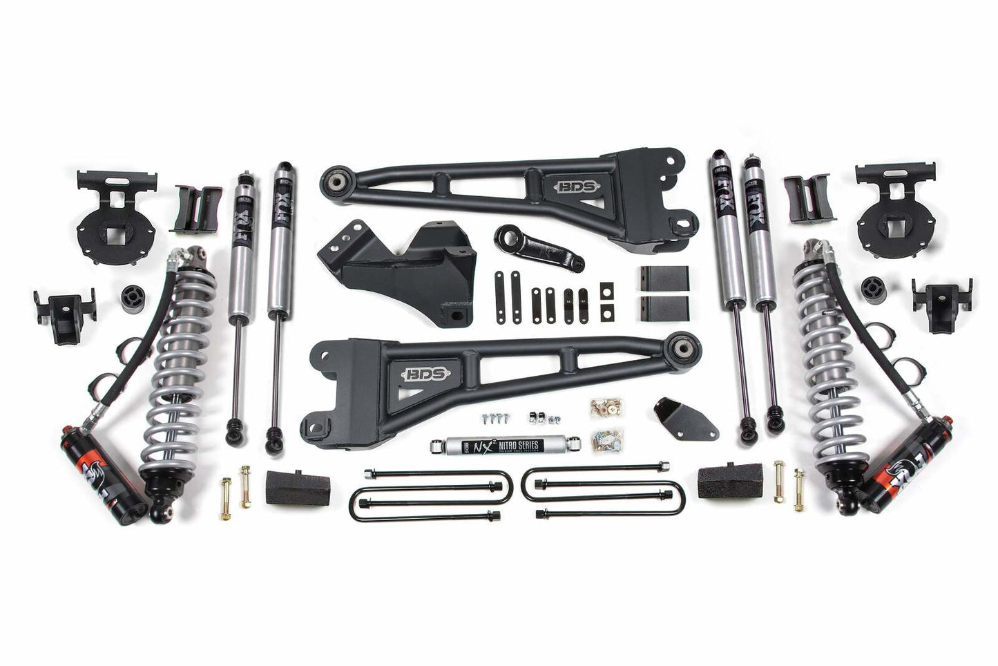 2005-2007 Ford F250/F350 4wd 4" Radius Arm Suspension Lift Kit,  3" Rear Lift, Block, Diesel, With Overload - Fox 2.5 PES C/O Front, Fox 2.0 IFP PS Aux Front, Fox 2.0 IFP PS Rear
