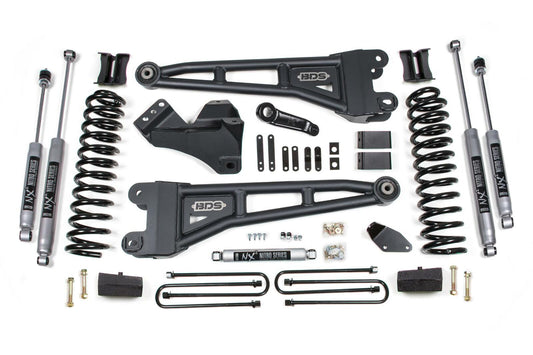 2005-2007 Ford F250/F350 4wd 4" Radius Arm Suspension Lift Kit,  3" Rear Lift, Block, Diesel w/ Overload - NX2 Shocks