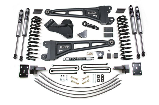 2005-2007 Ford F250/F350 4wd 6" Radius Arm Suspension Lift Kit, 4.5" Rear Lift, Block & AAL, Diesel, w/o overload - Fox 2.0 IFP PS