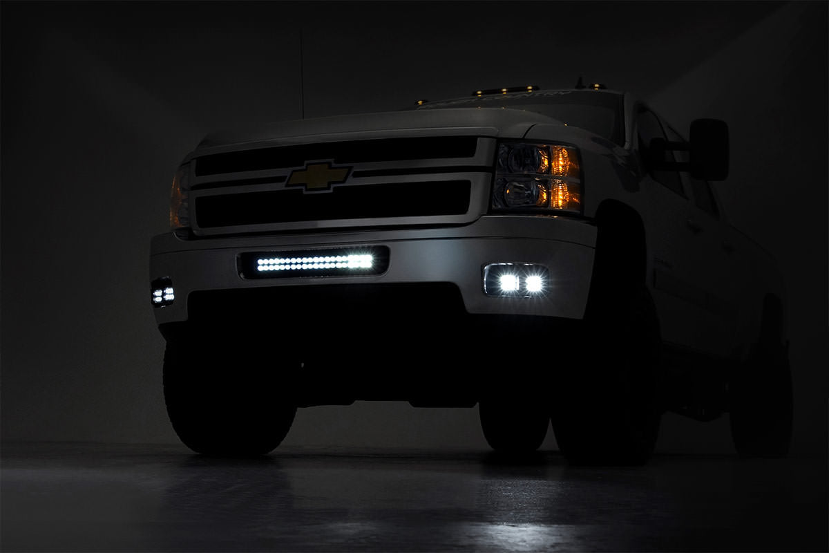 Rough Country Chevrolet LED Fog Light Kit BLK Ser w/White DRL 11-14 Silverado HD 70628DRL