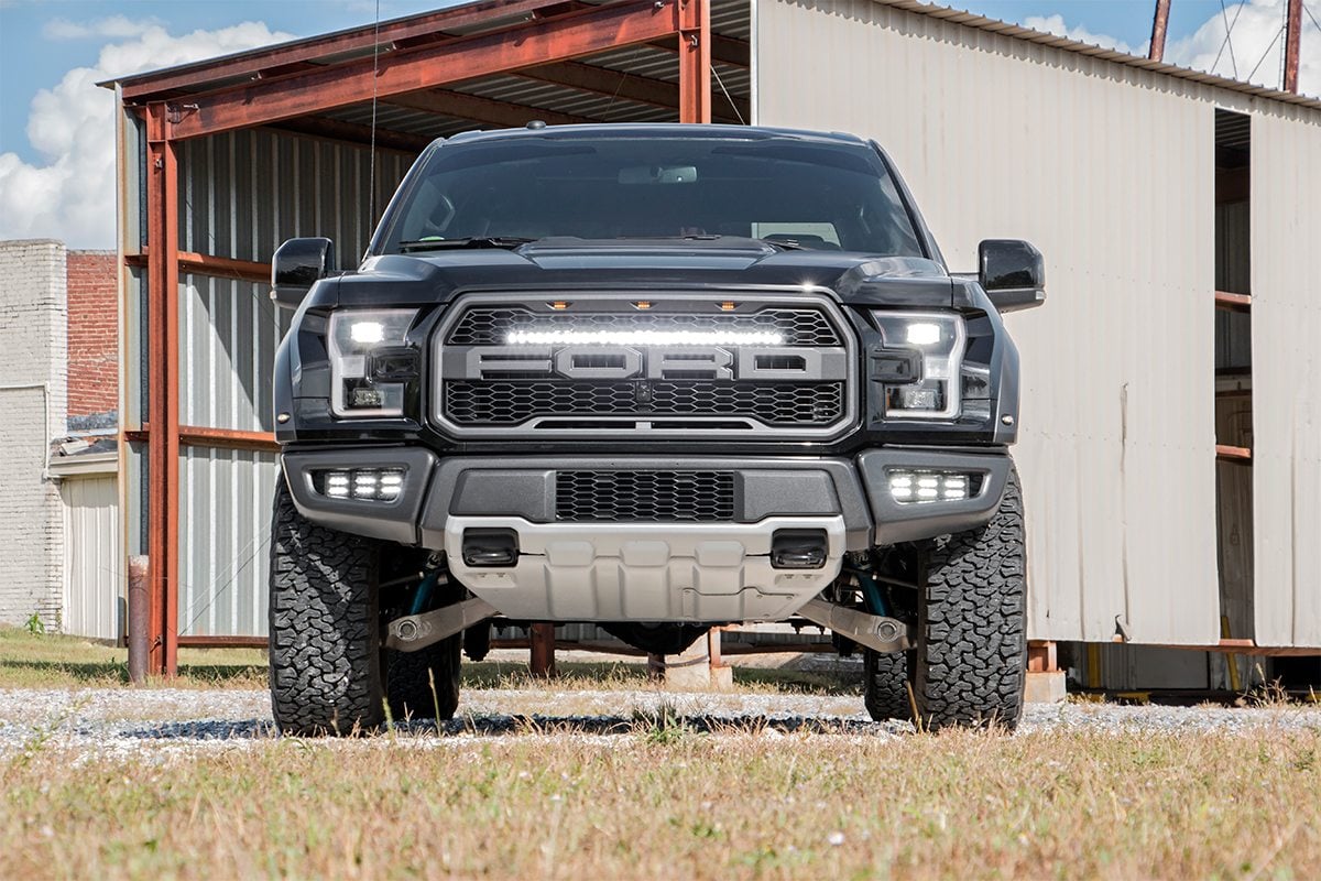 Rough Country Ford Triple LED Fog Light Kit BLK Ser Amb RL 17-20 F150 Raptor 70700DRLA