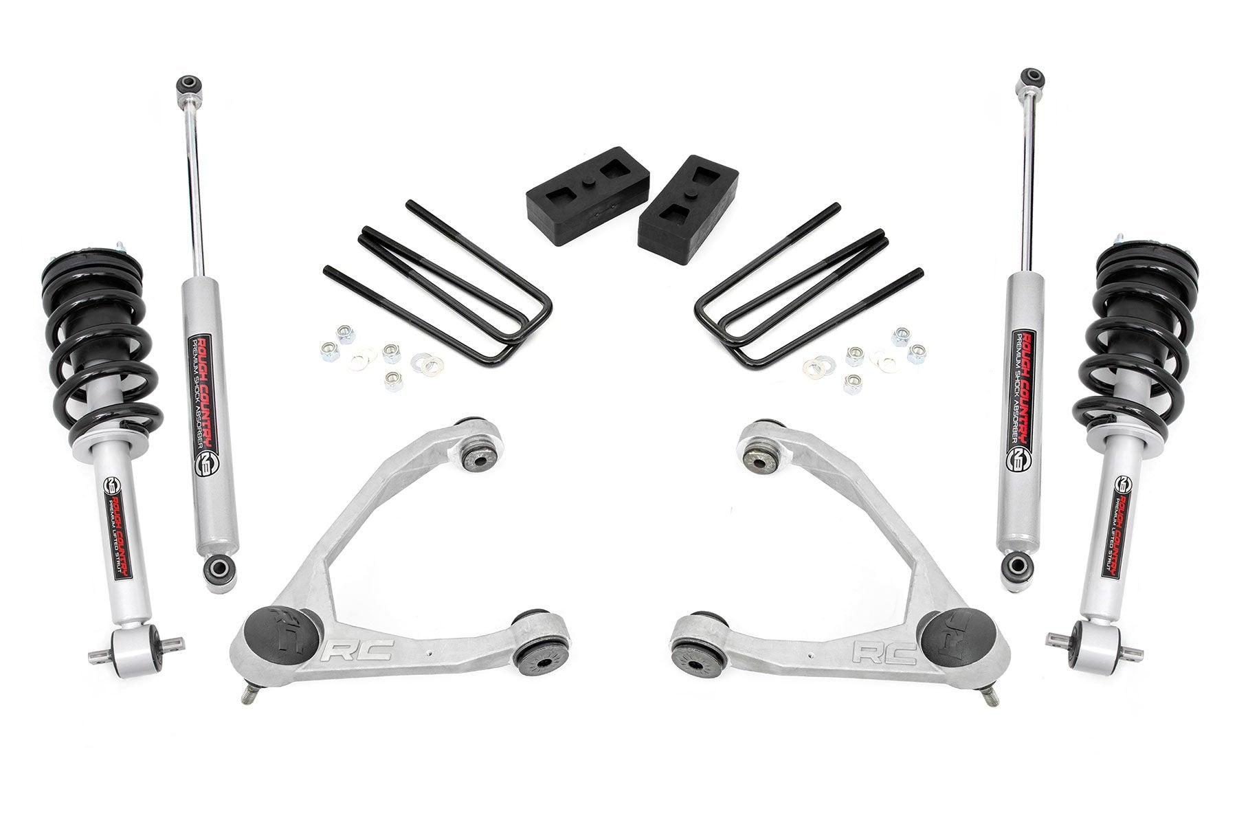 Rough Country 3.5in GM Lift Kit Upper Control Arms N3 Struts 14-18 1500 PU 2WD 198.23