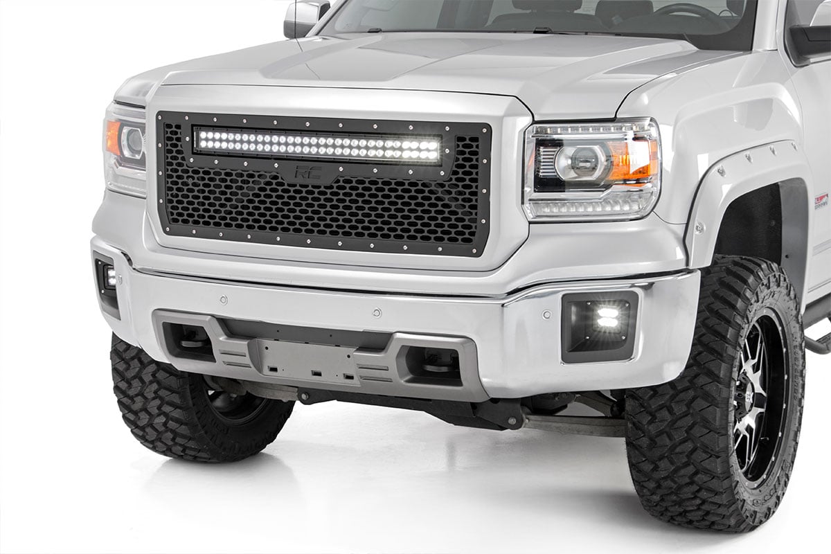 Rough Country GMC Mesh Grille 30" Dual Row BLK LED Amber DRL 14-15 Sierra 1500 70190BDA