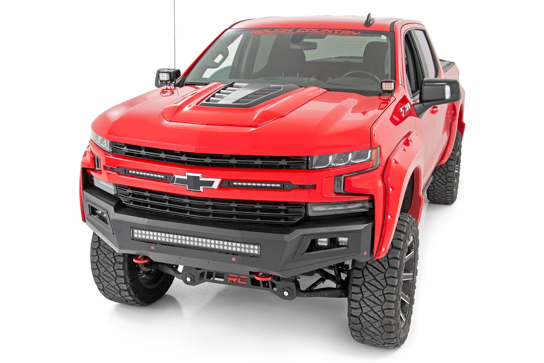 Rough Country Chevy 2" LED Windshield Kit Black Series White DRL 19-20 Silverado 70843
