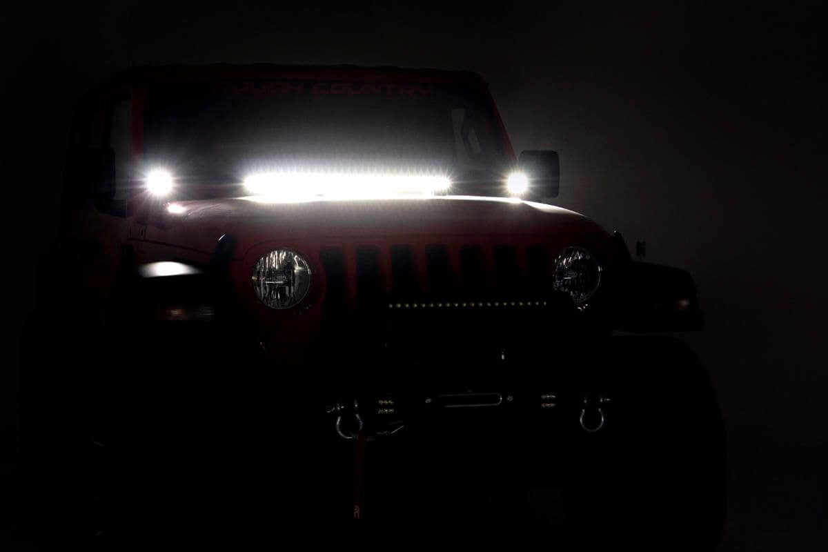 Rough Country 2" LED LWR Windshield Kit Wrangler JL Gladiator JT Blk-Series 70052DRLA