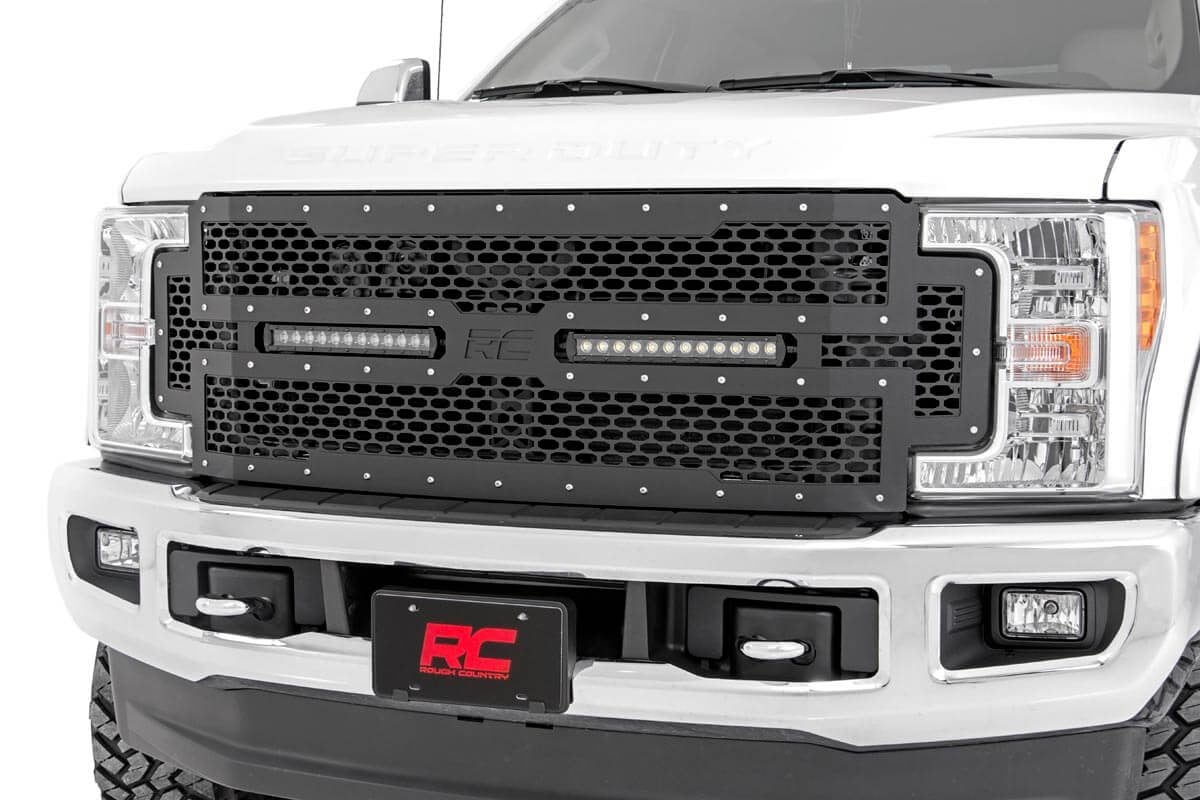 Rough Country Ford Mesh Grille w/Dual 12in Black-Series LEDs 17-19 Sup uty 70216