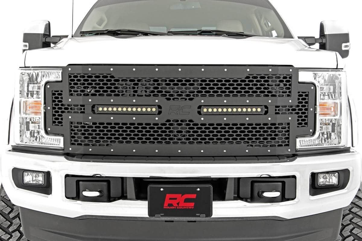 Rough Country Ford Mesh Grille w/Dual 12in Black-Series LEDs 17-19 Sup uty 70216
