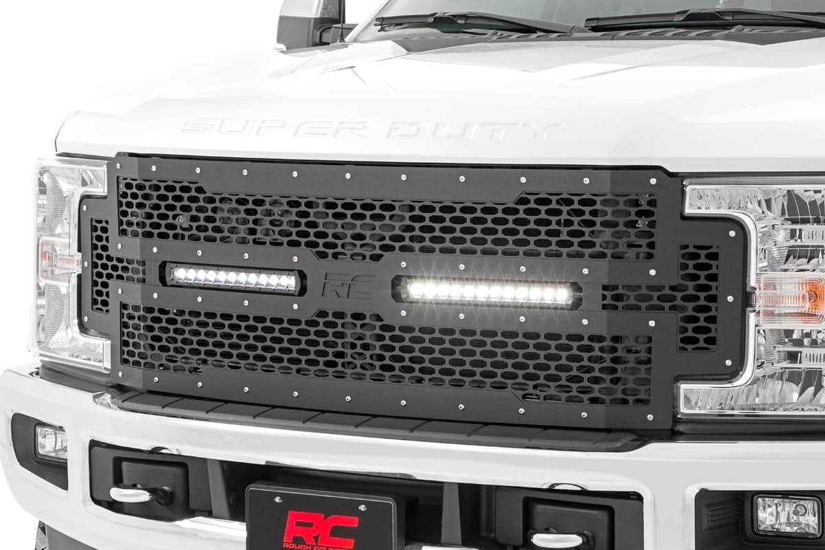 Rough Country Ford Mesh Grille w/Dual 12in Black-Series LEDs 17-19 Sup uty 70216