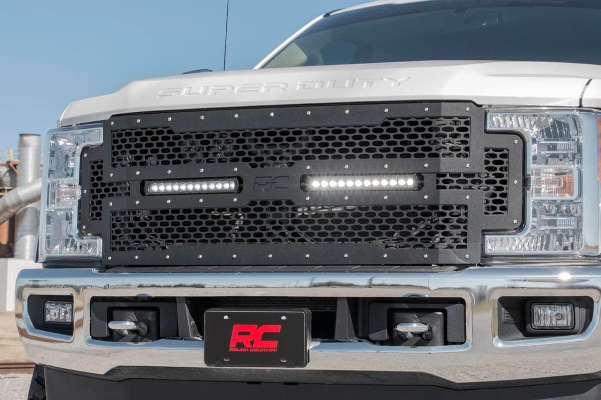 Rough Country Ford Mesh Grille w/Dual 12in Black-Series LEDs 17-19 Sup uty 70216