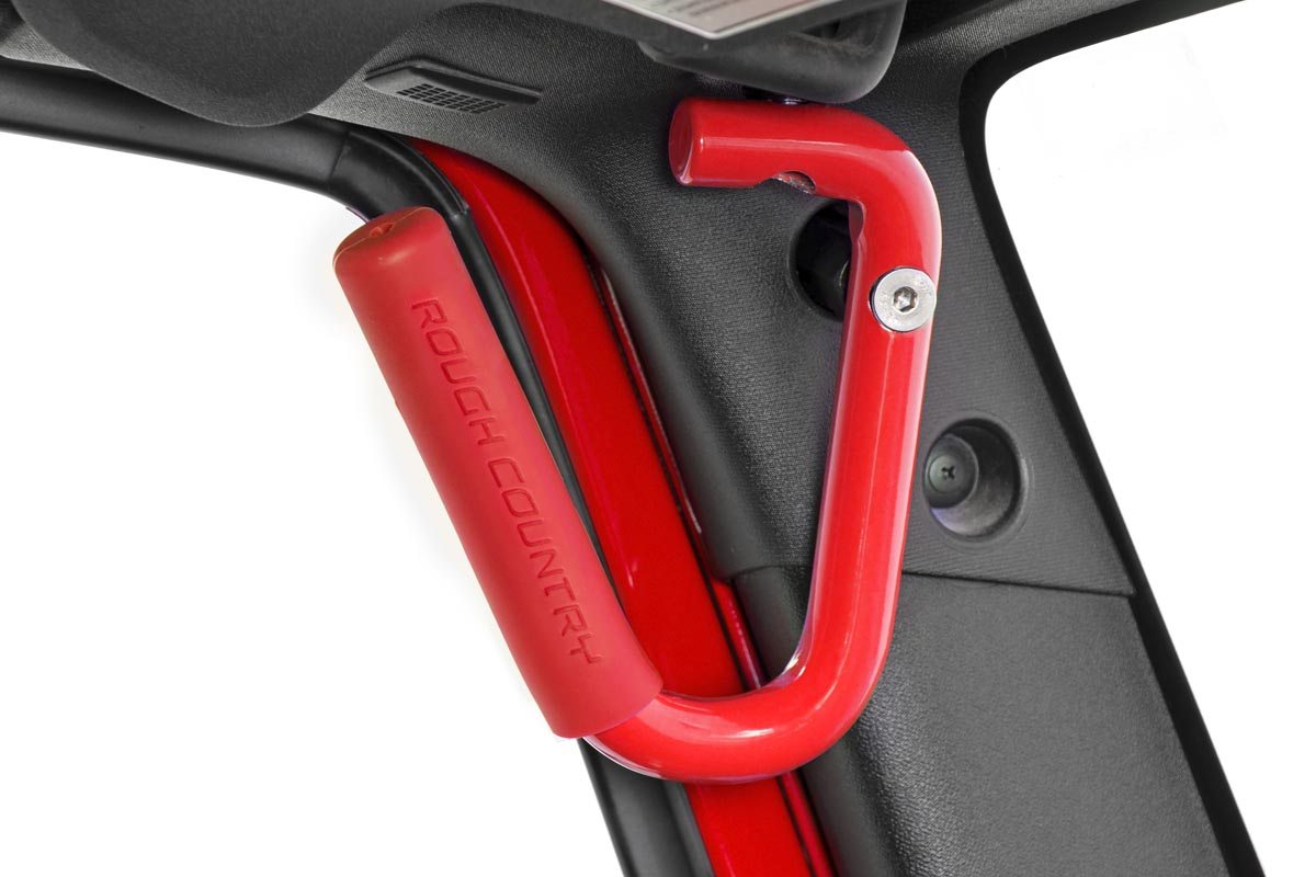 Rough Country Jeep Solid Steel Grab Handle Set 07-18 Wrangler JK Red 6503RED