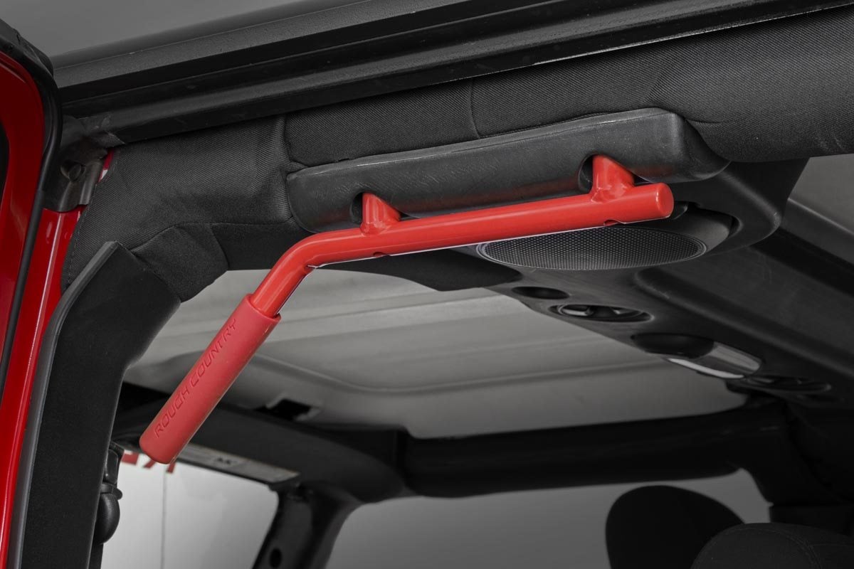 Rough Country Jeep Solid Steel Grab Handle Set 07-18 Wrangler JK Red 6503RED