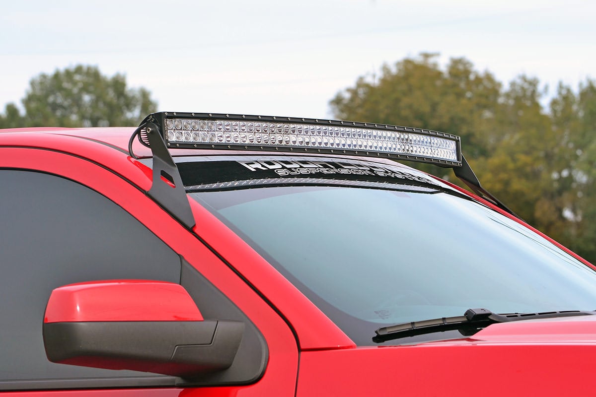 Rough Country GM 54" Curved Light Bar Upper Windshield Mounts 15-19 2500/3500HD 70514A
