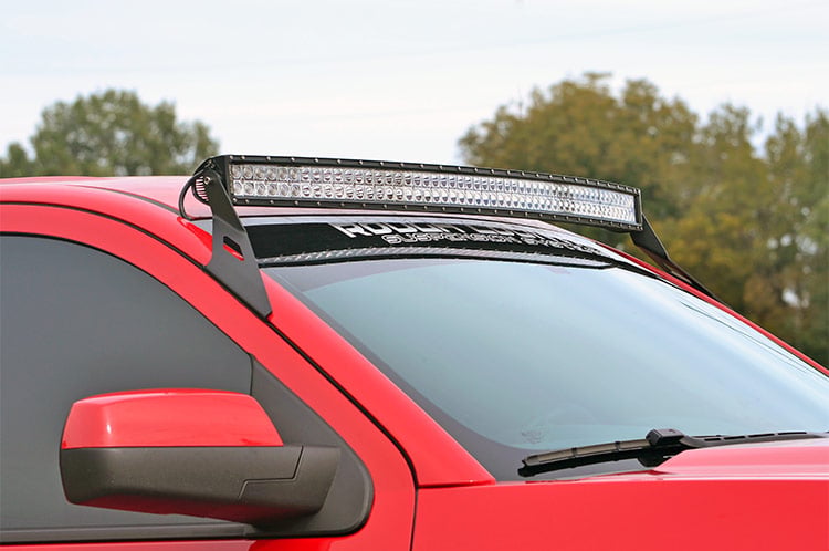 Rough Country GM 54-inch Curved LED Light Bar Upper Windshield Mounts 15-20 SUVs 70514B