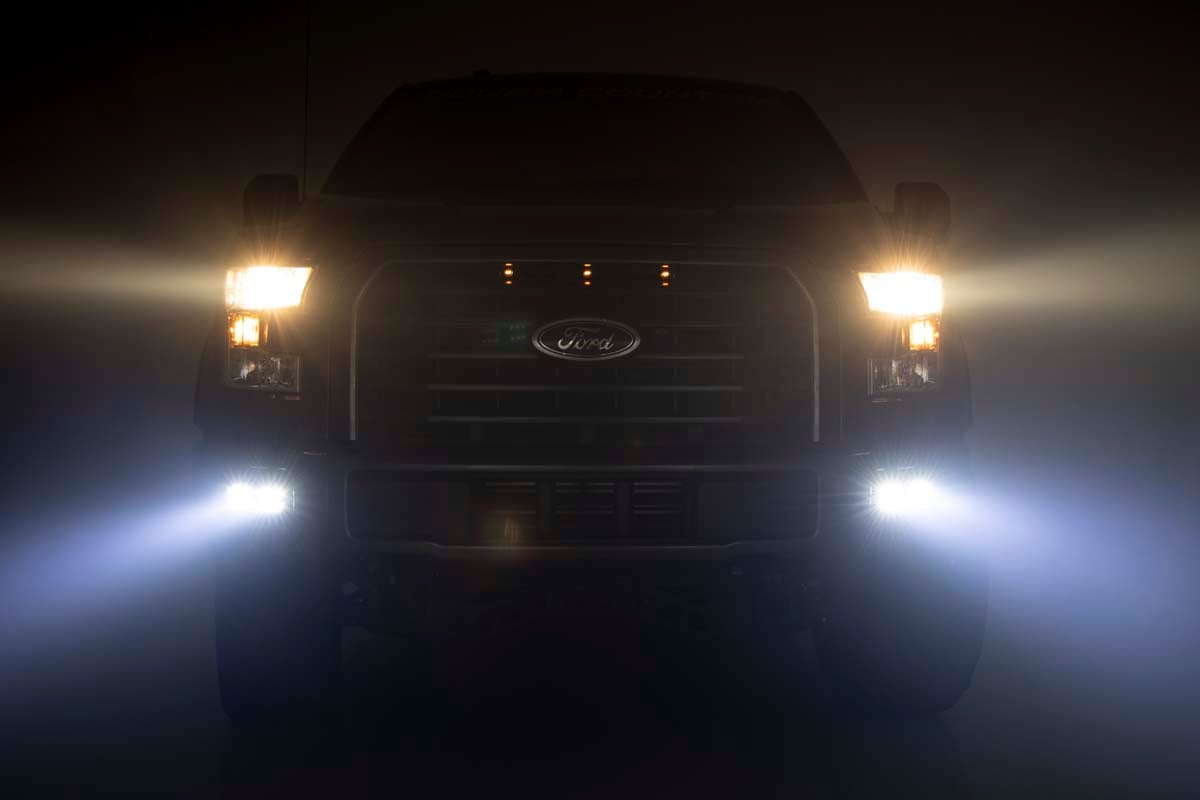 LED Fog Mount Dual 2" Black Pairs Spot/Flood Ford F-150 15-17