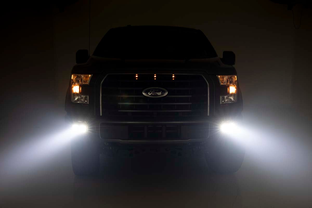 LED Fog Mount Dual 2" Black Pairs Spot/Flood Ford F-150 15-17