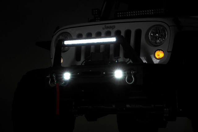 F Stubby LED W" Bumper w/Hoop BLK fits JK, JL, Gladiator JT - 11826