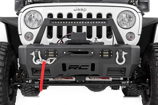 F Stubby LED W" Bumper w/Hoop BLK fits JK, JL, Gladiator JT - 11826
