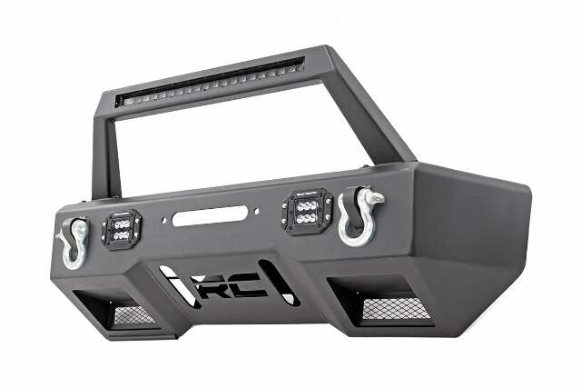F Stubby LED W" Bumper w/Hoop BLK fits JK, JL, Gladiator JT - -1
