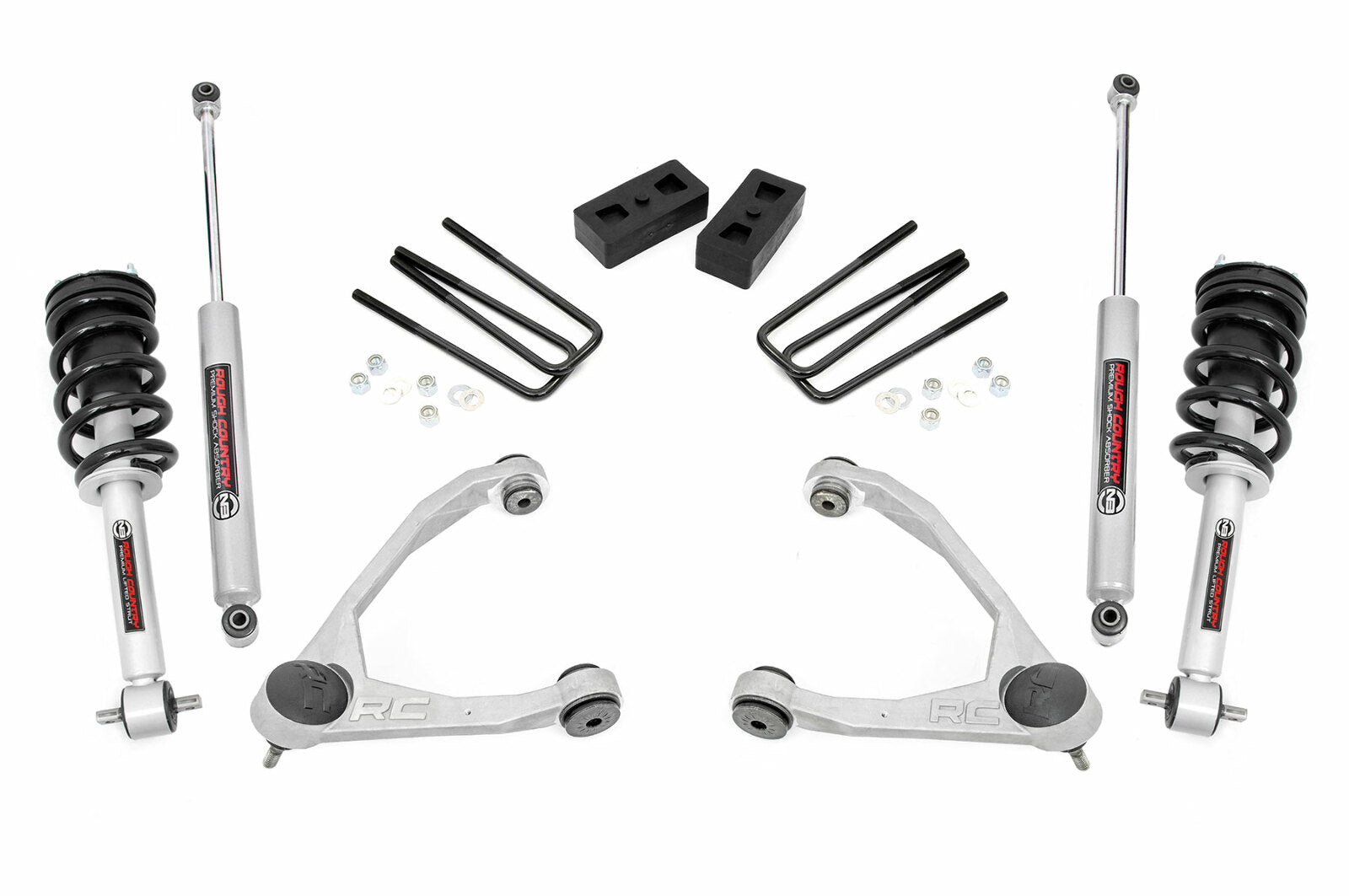 Rough Country 3.5in GM Lift Kit Upper Control Arms N3 Struts 14-18 1500 PU 2WD -1