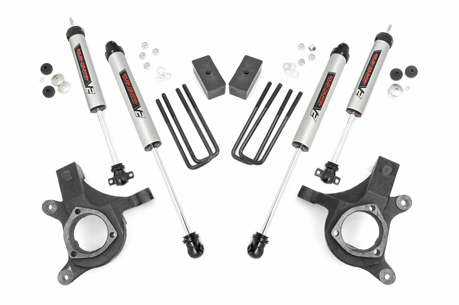 Rough Country 3in GM Suspension Lift Kit w/V2 Shocks 99-06 1500 PU 2WD -1