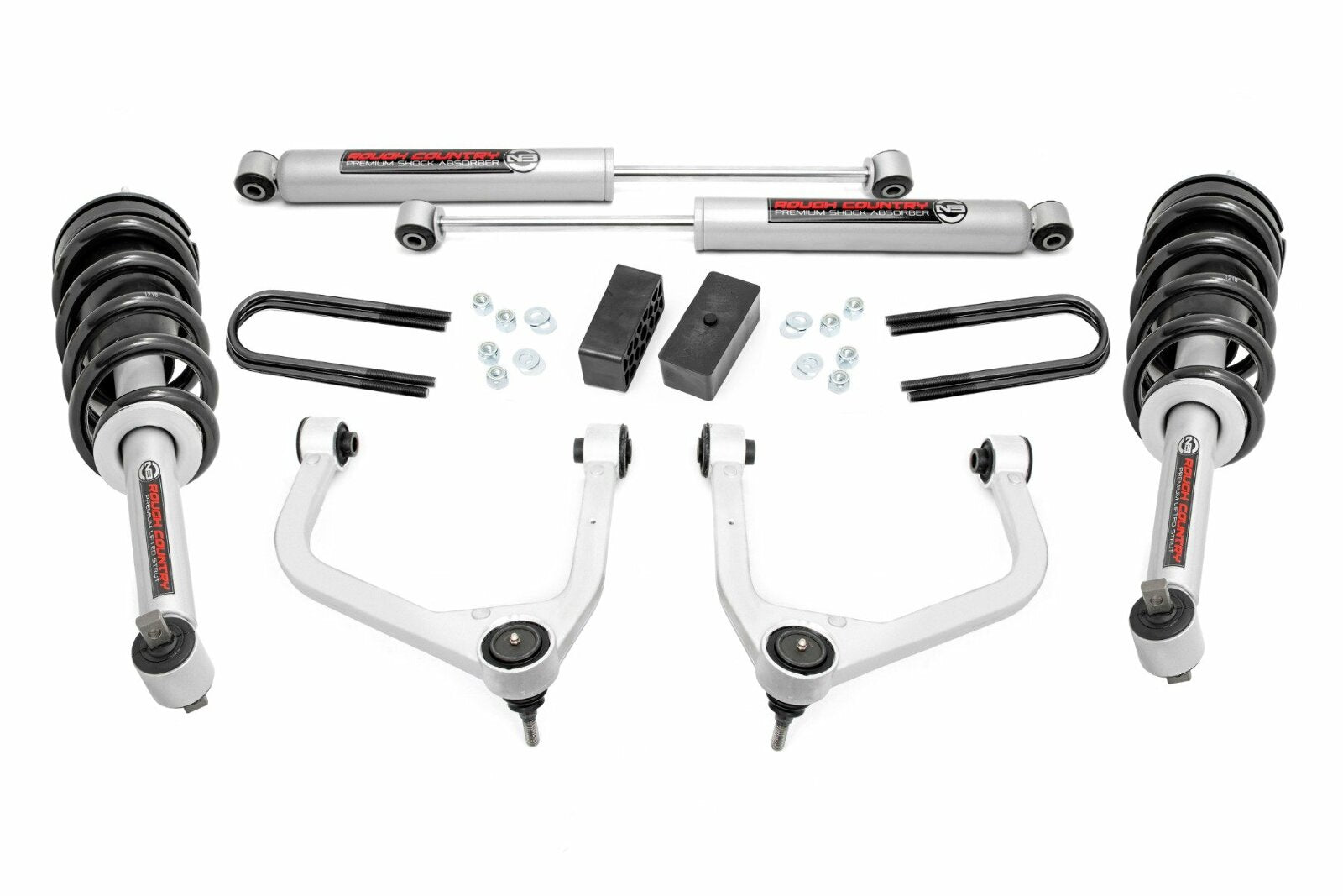 Rough Country 3.5" Lift Kit Mono Leaf Rear N3 Struts GMC Sierra 1500 19-25 -1