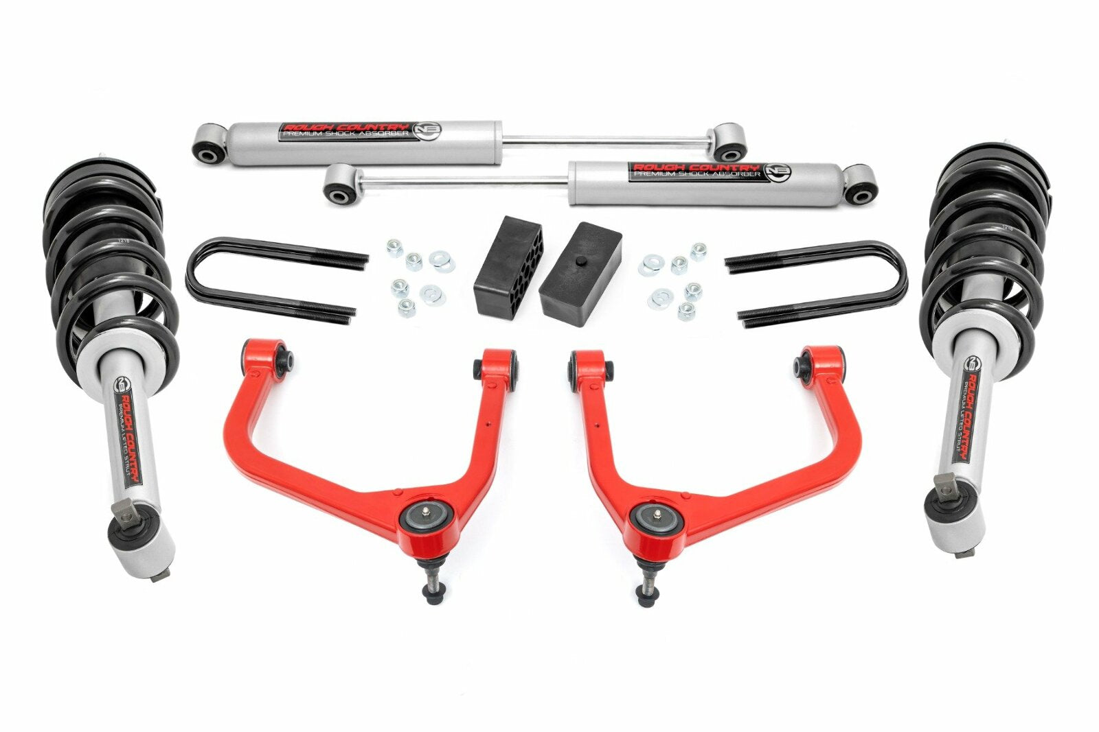 Rough Country 3.5" Lift Kit Mono Leaf Rear N3 Struts GMC Sierra 1500 19-25 -1