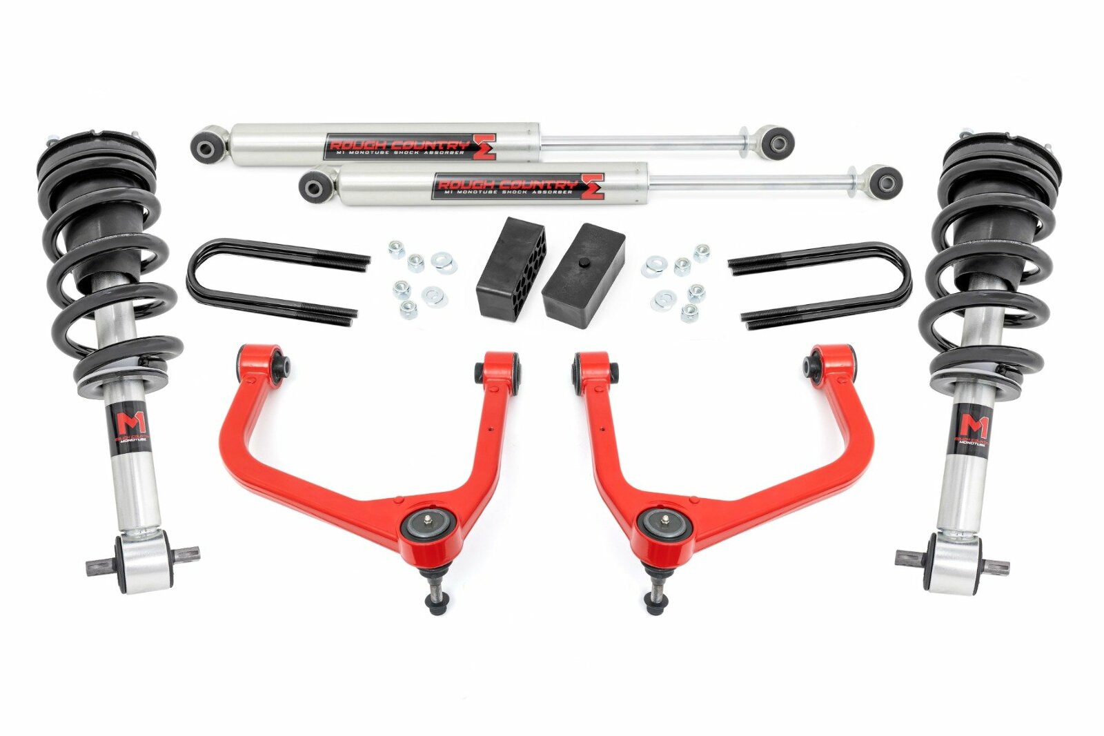 Rough Country 3.5" Lift Kit Mono Leaf Rear M1 Struts/M1 GMC Sierra 1500 19-25 -1