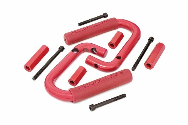 Jeep Front Solid Steel Grab Handles 07-18 Wrangler JK Red -1