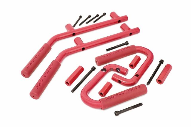 Jeep Solid Steel Grab Handle Set 07-18 Wrangler JK Red -1