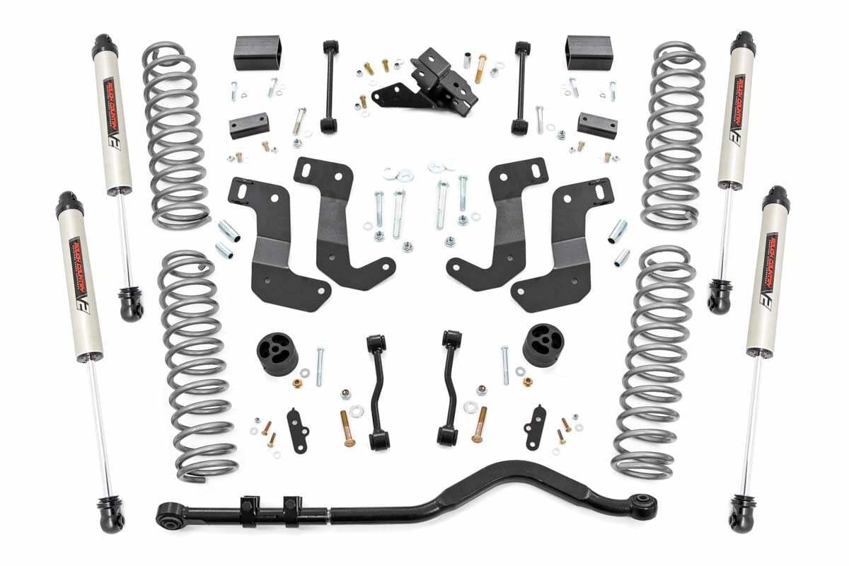 Rough Country 3.5in Lift Kit Ctrl Arm Drop & V2 Shocks 18-20 for Wrangler JL -1