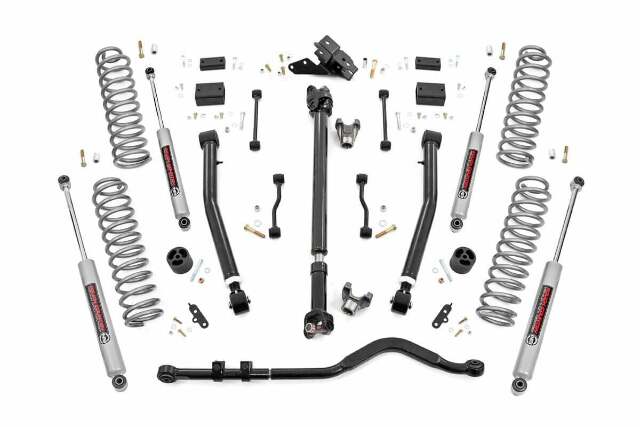 Rough Country 3.5" Lift Kit Stage2 Coils Adj Arms for Wrangler JL Rubicon 18-23 69131