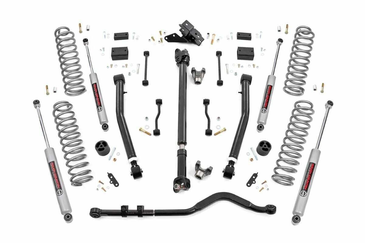 Rough Country 3.5" Lift Kit Stage2 Coils Adj Arms 18-20 for Wrangler JL Rubicon