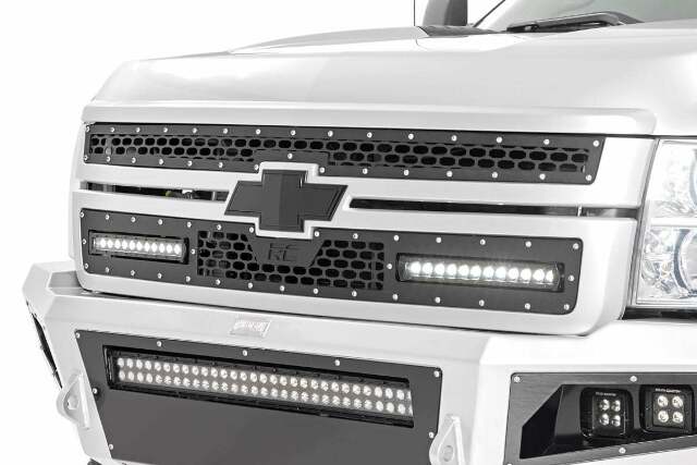 Chevy Mesh Grille w/Dual 12in Black Series LEDs 11-14 Silverado HD -1