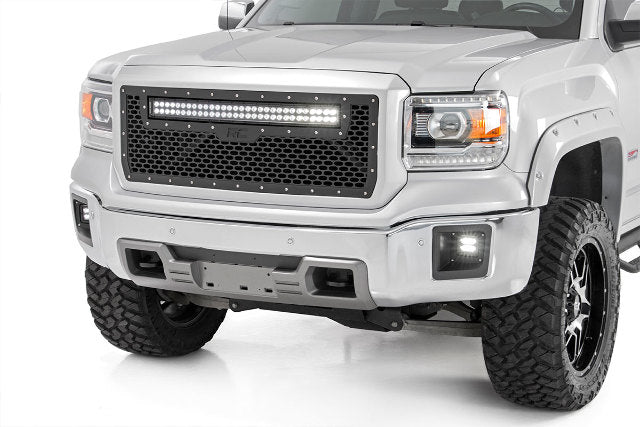 GMC Mesh Grille 30" Dual Row BLK LED Amber DRL 14-15 Sierra 1500