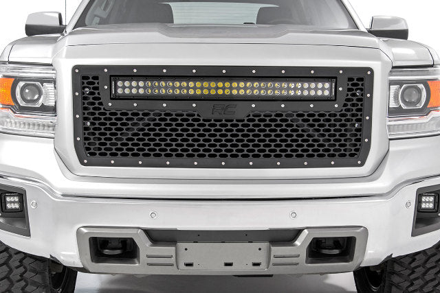 GMC Mesh Grille 30" Dual Row BLK LED White DRL 14-15 Sierra 1500