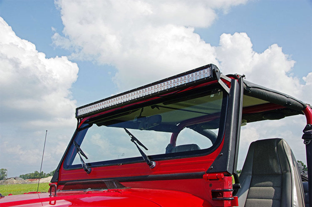 Rough Country 50" Straight LED Light Bar Upper Windshield Mounts 87-95 YJ 70508
