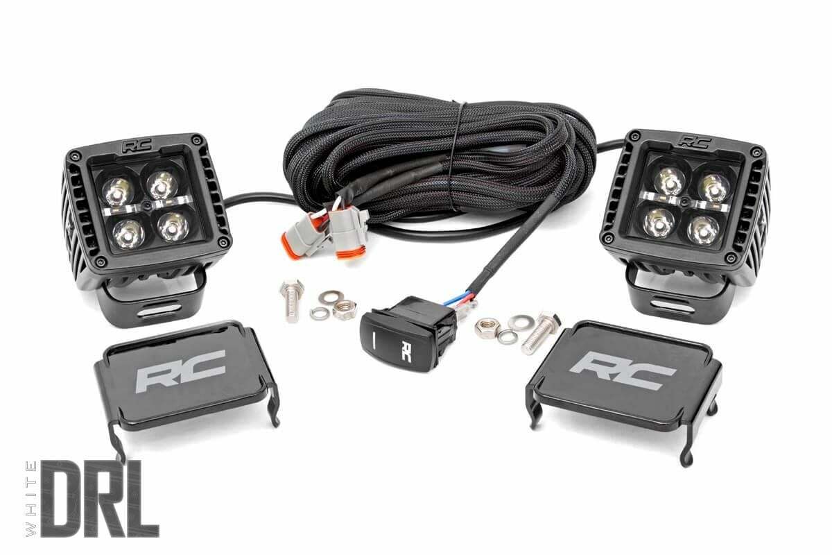 Rough Country 2-inch Square Cree LED Lights-Pair Black Series w/ Cool White DRL 70903BLKDRL