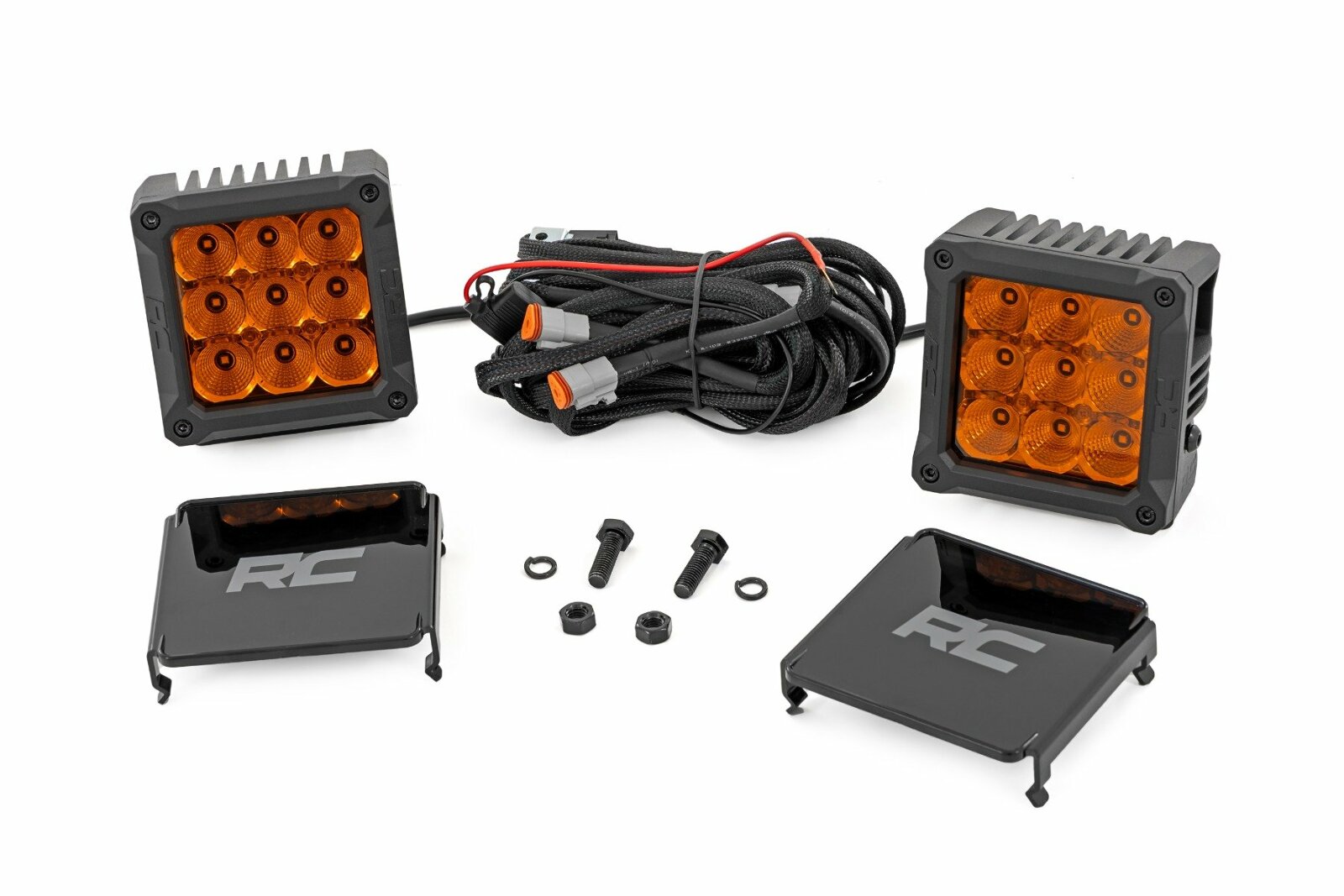 Rough Country 4" Chrome Series LED Amber Light Pods | Square | Amber DRL | Pair -1