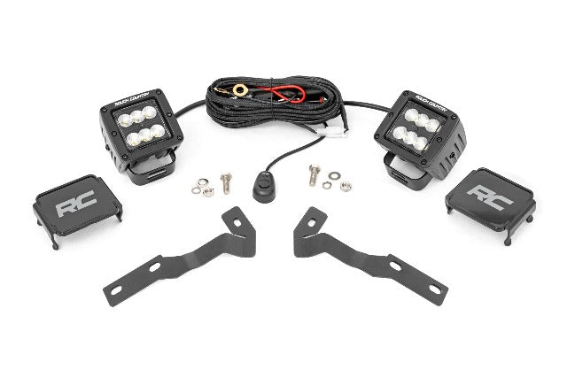 LED Ditch Mount 2" Black Pair Flood Toyota Tacoma 16-23 -1