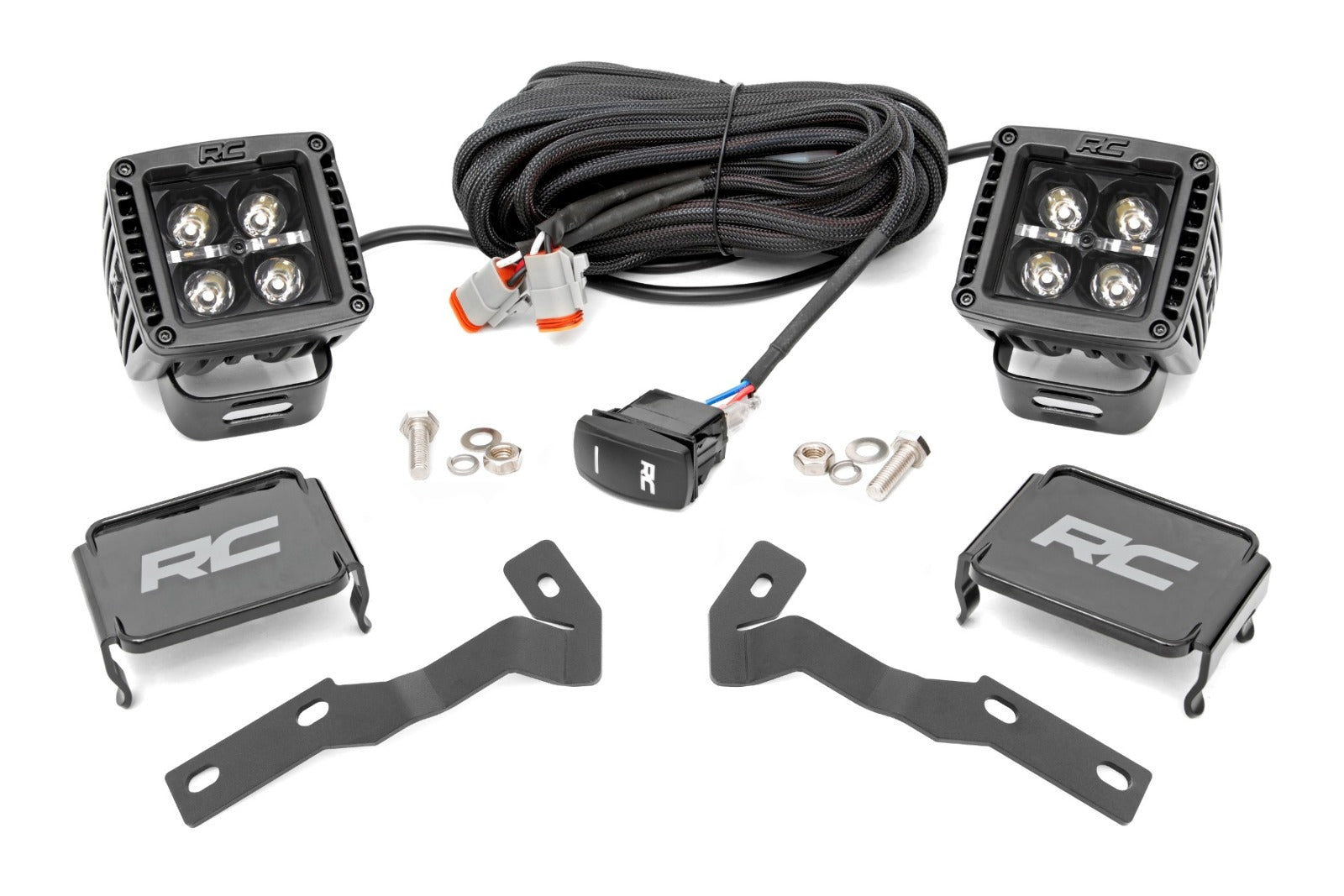 Rough Country LED Ditch Mount 2" Black Pair Amber DRL Tacoma 16-23 71083