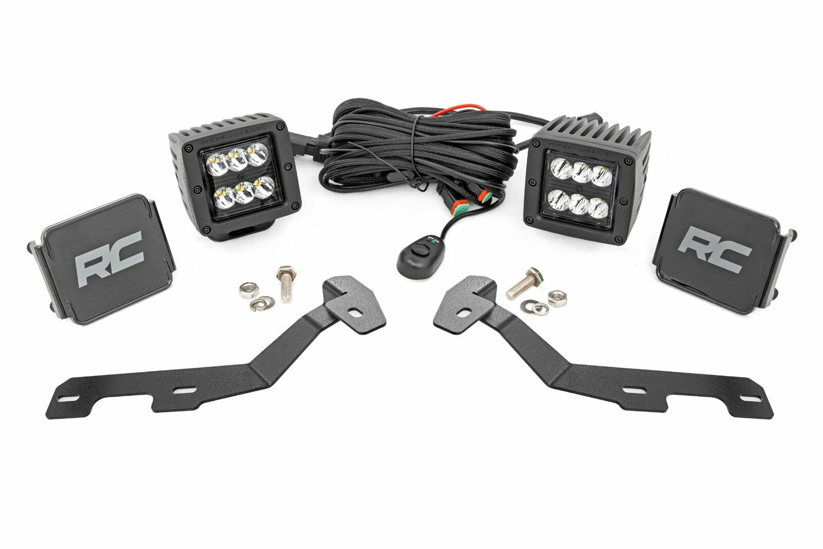 LED Light Kit Ditch Mount 2" Black Pair Spot Ram 1500 19-24
