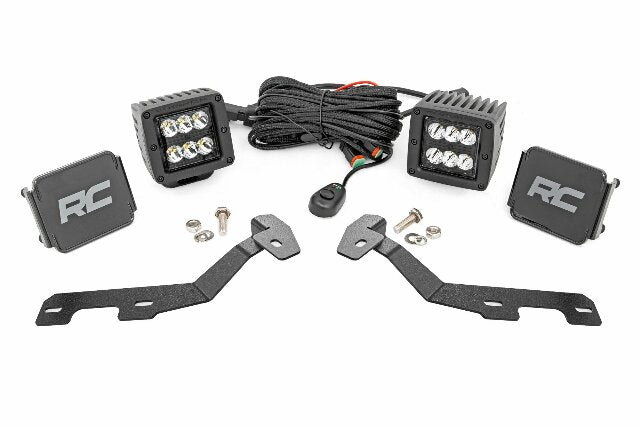 LED Light Kit Ditch Mount 2" Black Pair Spot Ram 1500 19-24 -1