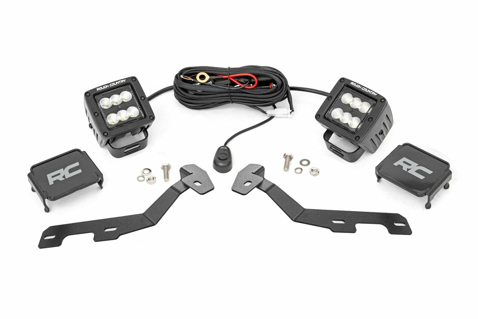 LED Light Kit Ditch Mount 2" Black Pair Flood Ram 1500 19-24