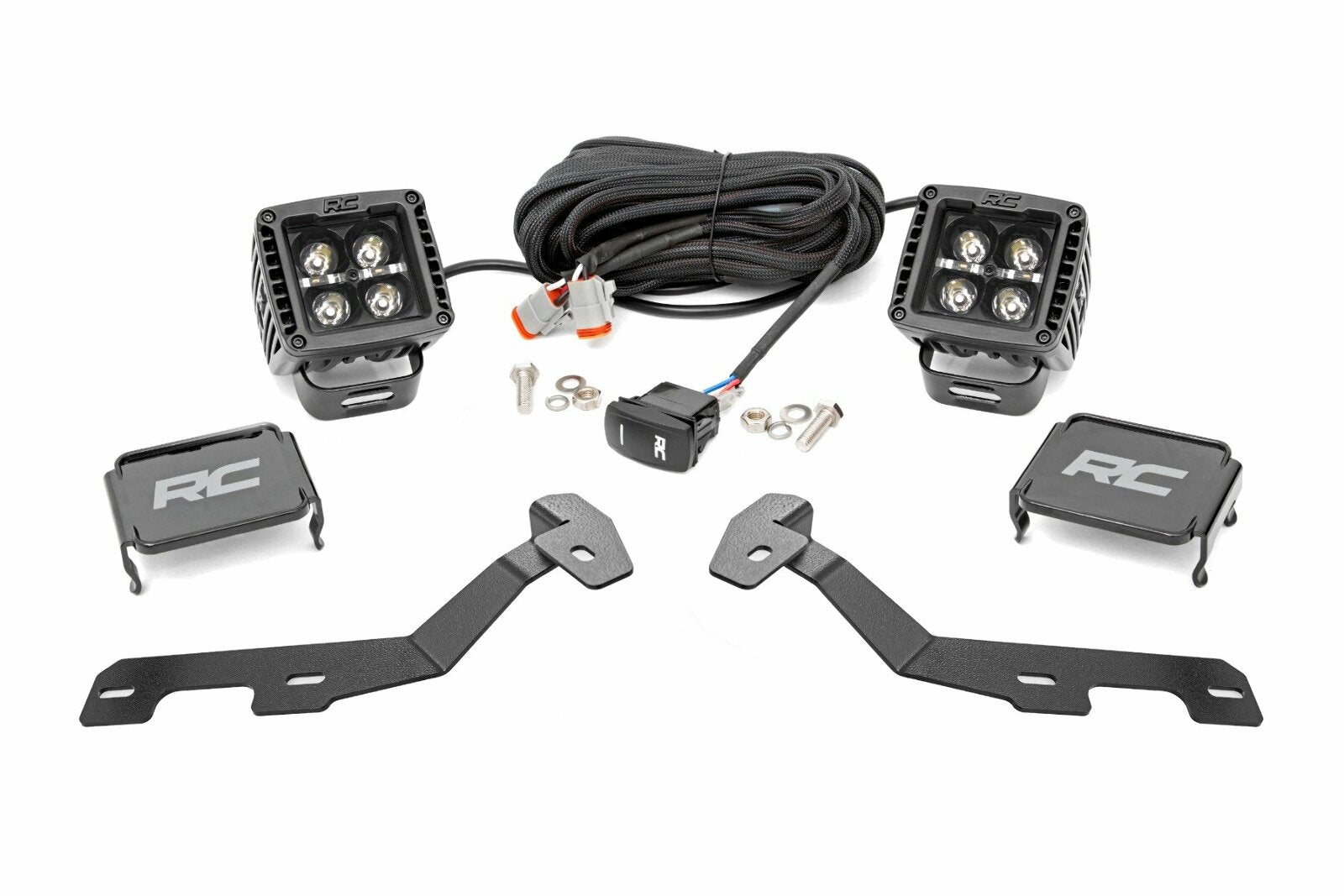 LED Kit Ditch Mount 2" Black Pair White DRL Ram 1500 19-24