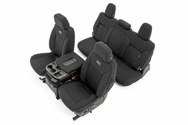 GM Neoprene Seat Covers Front Rear w/ Storage Black 19-21 1500 -1