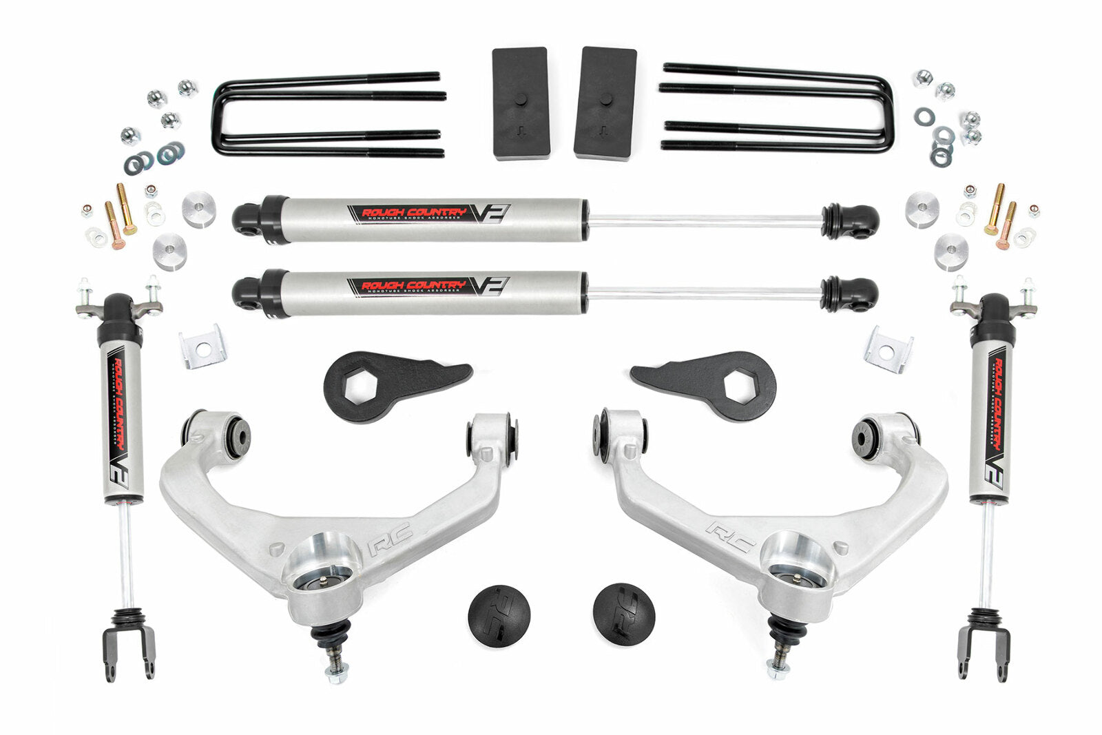Rough Country 3.5in GM Suspension Lift Kit w/V2 Shocks 11-19 2500/3500HD -1