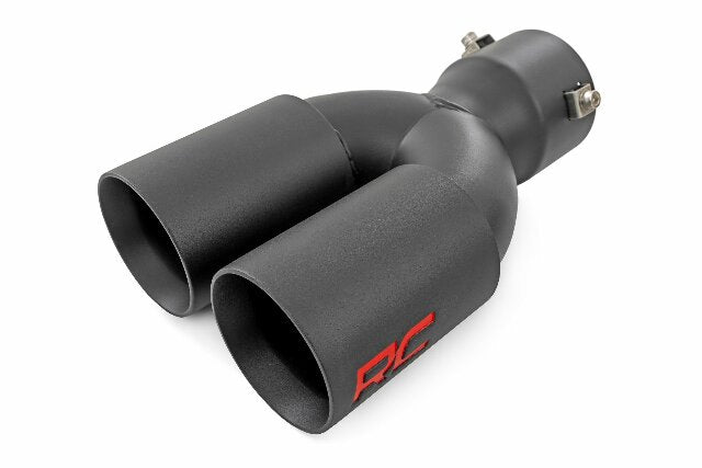 Rough Country Exhaust Tip Black Red RC Logo 2.5-3" Pipe Single Inlet Dual Outlet -1