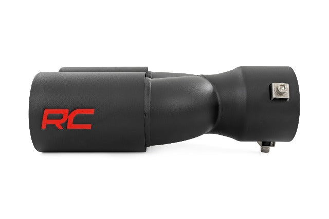 Rough Country Exhaust Tip Black Red RC Logo 2.5-3" Pipe Single Inlet Dual Outlet -2
