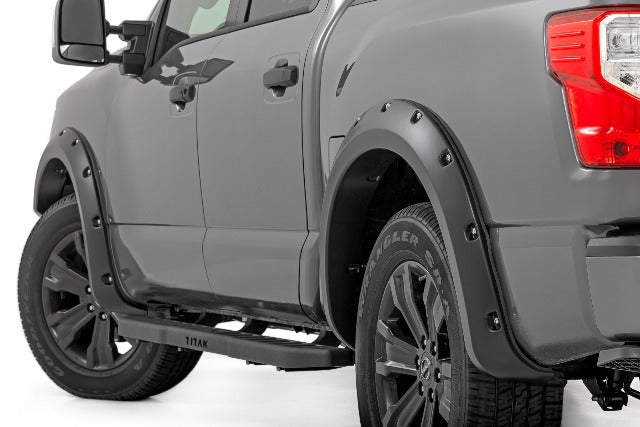 Fender Flares Nissan Titan 17-23 Crew Cab NO Emblem Glos Black